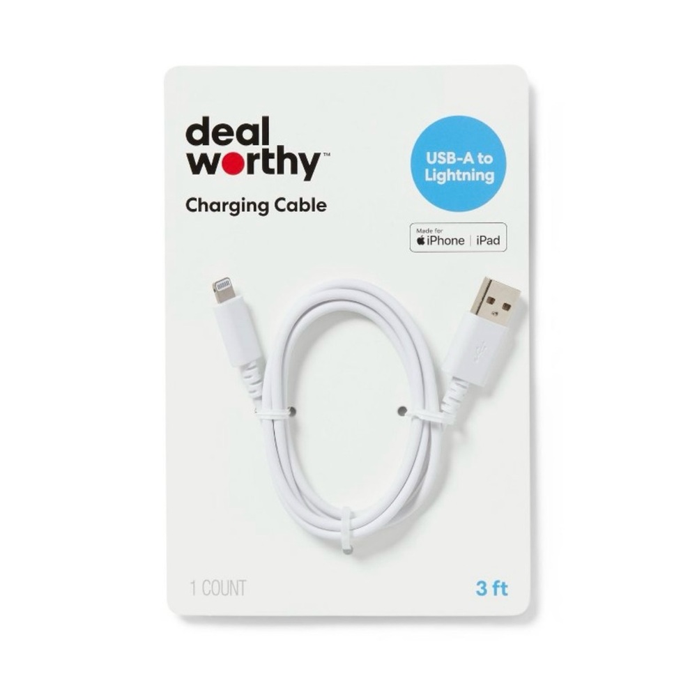 White USB-A to Lightning Charging Cable